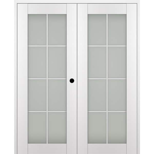 Belldinni Paola 48 in. x 80 in. Left Hand Active 8-Lite Frosted Glass Bianco Noble Wood Composite Double Prehung French Door