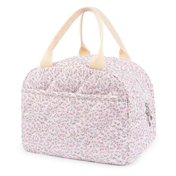Pink Reusable Floral Lunch Bag, Ideal for Women's Daily Use