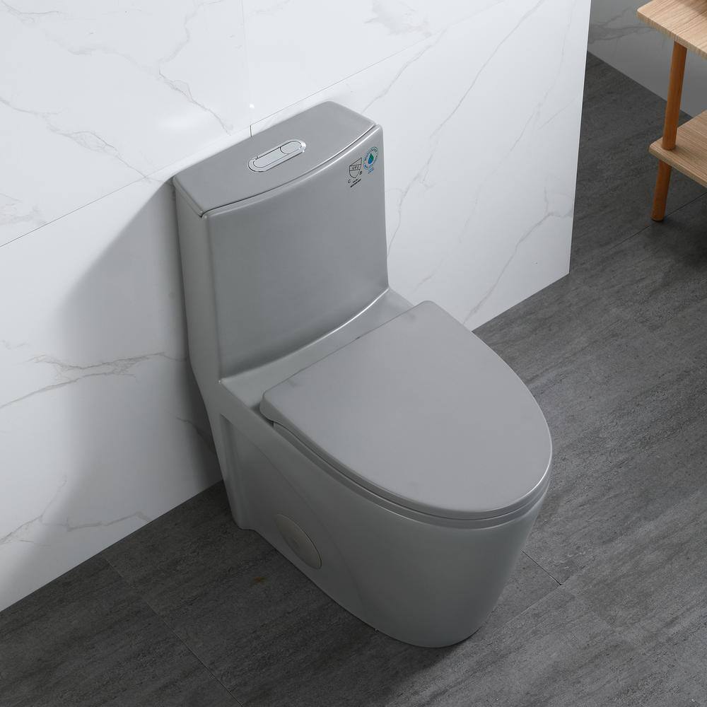 Light Grey Ceramic One-Piece Dual Flush Elongated Toilet