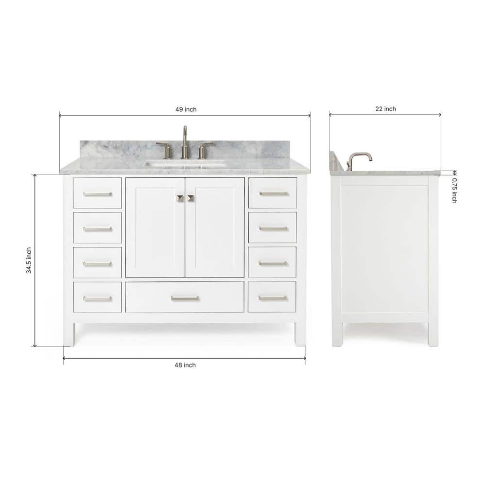 Cambridge 49-Inch White Marble Top Single Sink Bathroom Vanity