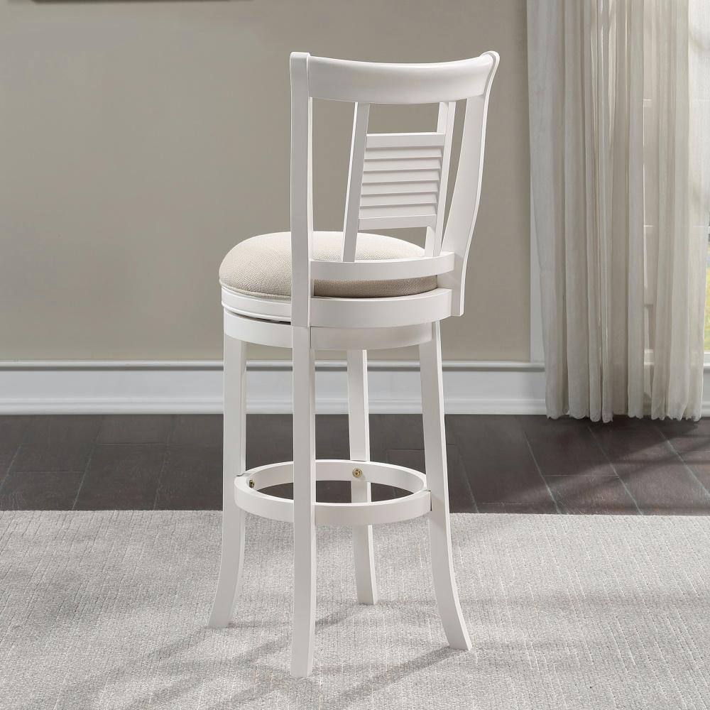 Grove White Solid Wood Swivel Bar Stool with Ivory Cushion