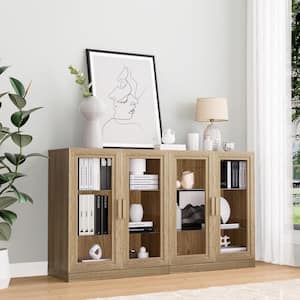 Solid Wood Natural 36 in. H Storage Cabinet with Adjustable Shelves Glass Door