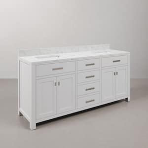 Madison 72 in. W x 21.5 in. D x 34 in. H Double Sink Bath Vanity in Pure White with Carrara White Marble Top