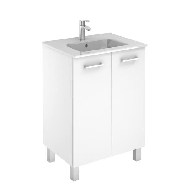 WS Bath Collections Logic 23.6 in. W x 18.0 in. D x 33.0 in. H Bath Vanity in Glossy White with Vanity Top and Ceramic White Basin