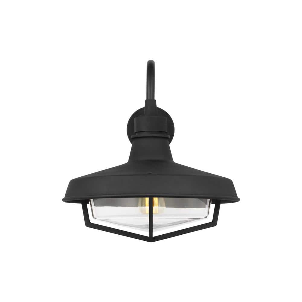 Textured Black Steel Outdoor Wall Light with Clear Glass Shade
