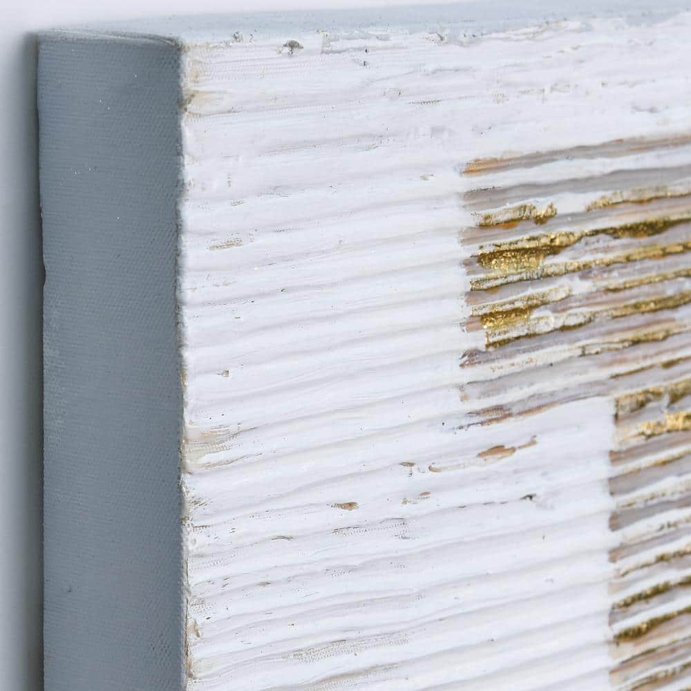 The City White and Gold Abstract Hand Painted Canvas Wall Art, 40" x 30"