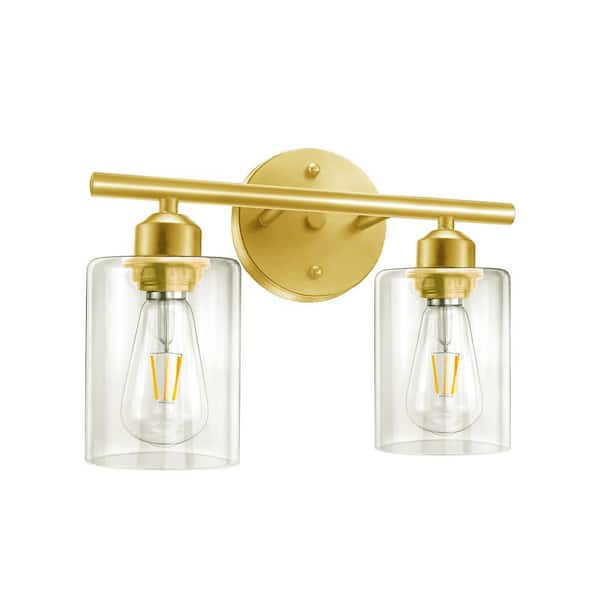 Pia Ricco 10.44 in. 2-Lights Gold Vanity Light for Bathroom