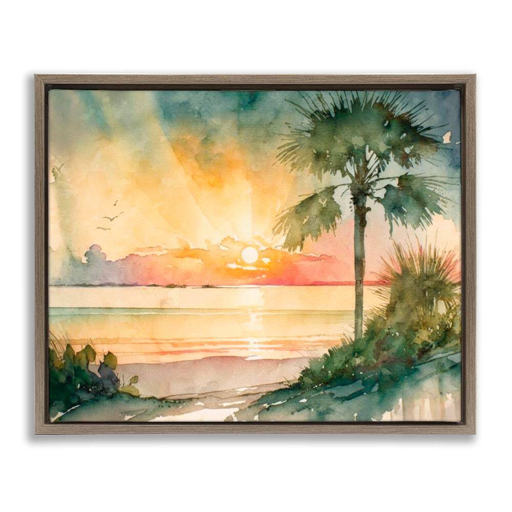 Sunrise Through Palms by Svetlana Aleynikova Brown Floater Frame Nature Graphic Art Print 17 in. x 21 in. price history on PriceWatchPro