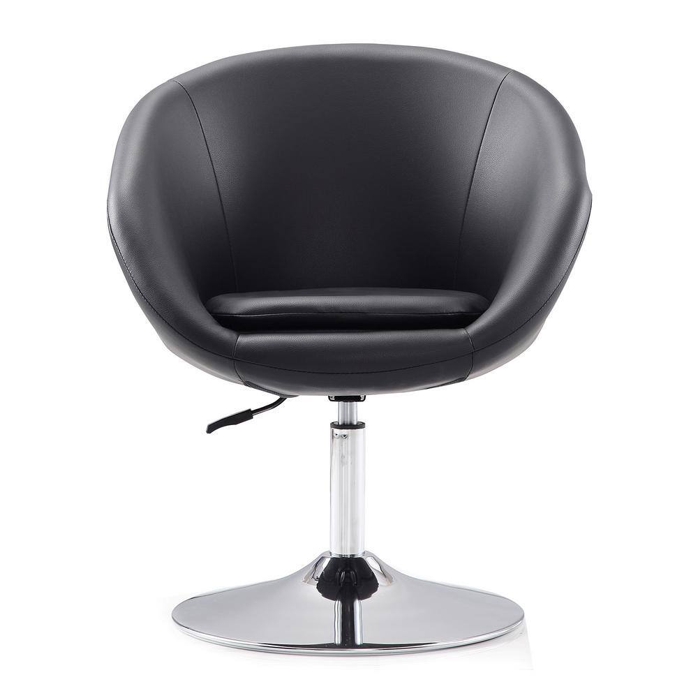 Set of 2 Black Faux Leather Swivel Chairs with Chrome Base