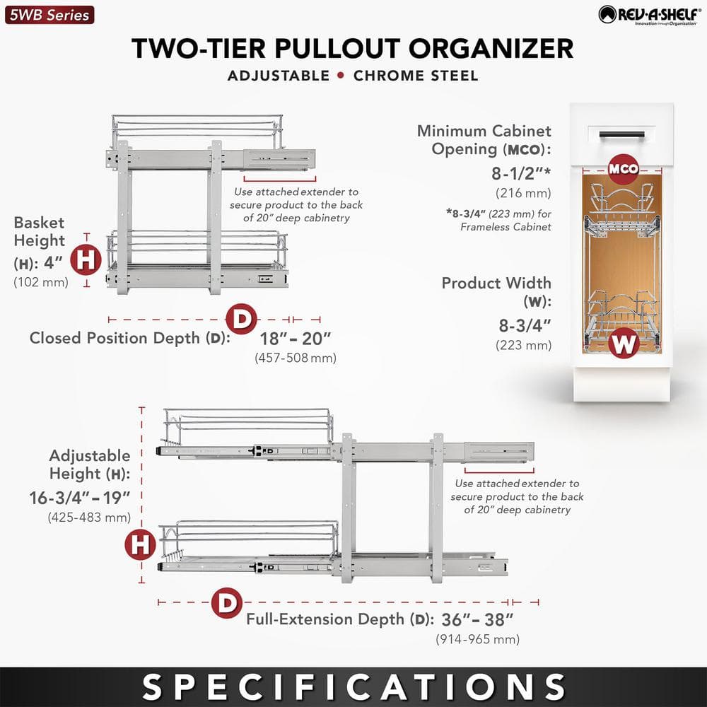Chrome 2-Tier Wire Basket Pull Out Shelf for Cabinets