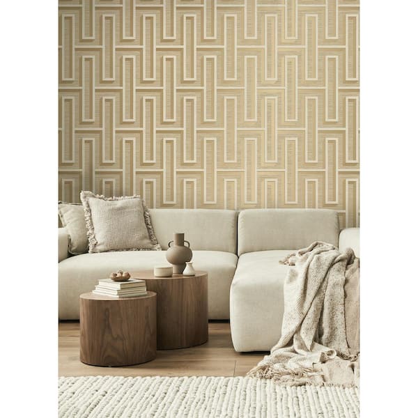 Henley Wheat Beige Geometric Faux Grasscloth Wallpaper Sample