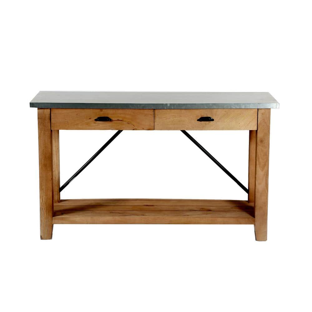 Modern Industrial 50" Amber Wood & Silver Zinc Media Console with Storage