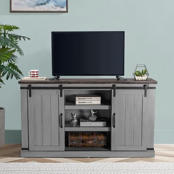 FESTIVO 54 in. Gray Engineered Wood TV Stand Fits TVs Up to 60 in. with Storage Doors