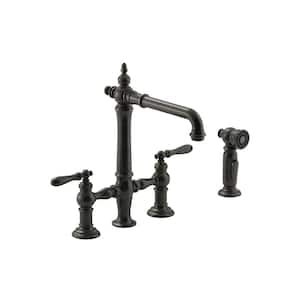 Artifacts 2-Handle Bridge Kitchen Faucet with Lever Handles and Side Spray in Oil-Rubbed Bronze