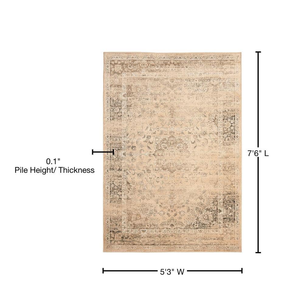 Warm Beige Floral Wool and Viscose Area Rug