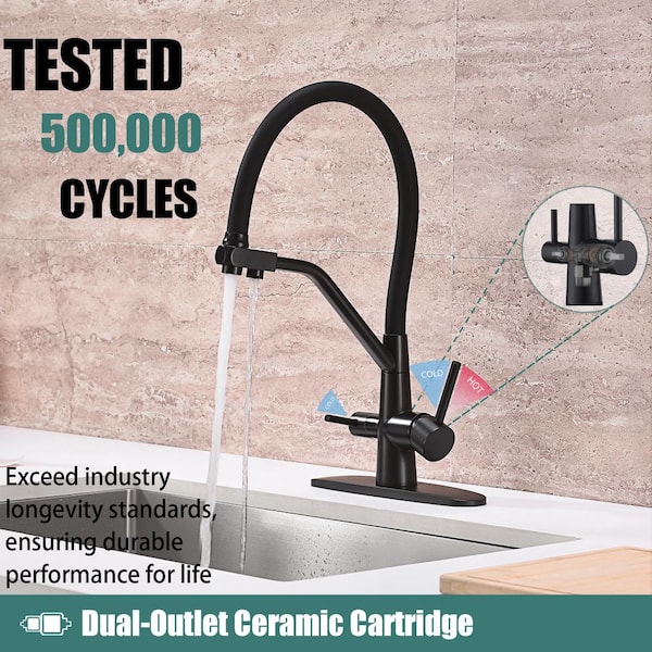 2-in-1 Double Handle Pull Down Sprayer Kitchen Faucet with Beverage Faucets in Stainless Steel Matte Black Finished