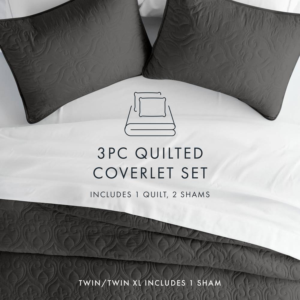 Gray King Microfiber Quilted Coverlet Set