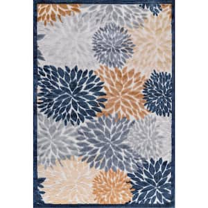  Tayse Ostro Blue Water Resistant & Fade Resistant Outdoor Rug -  Indoor Outdoor Rugs for Patios, Deck, Porch, Entryway - Outside Area Rug -  Modern, Floral, OAS1506, 5'3''x7'3'' : Patio, Lawn