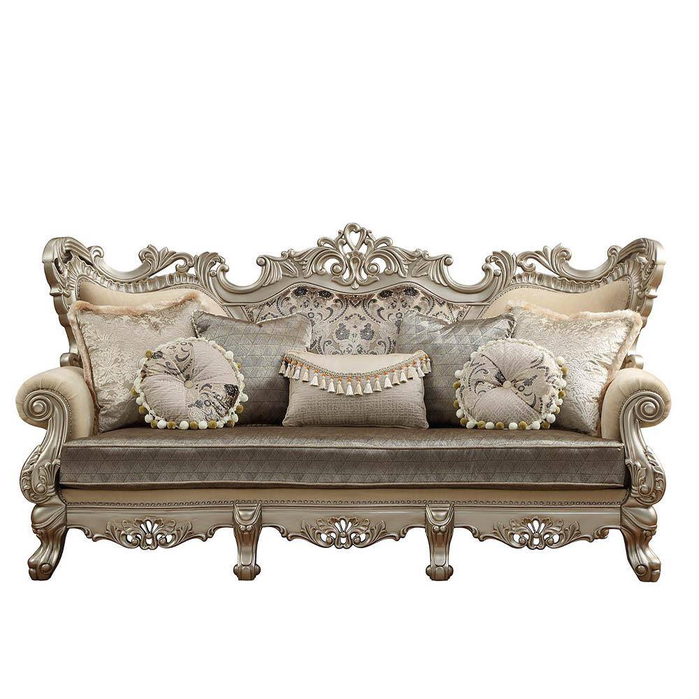 Ranita Beige Fabric Sofa with Rolled Arms and Nailhead Trim