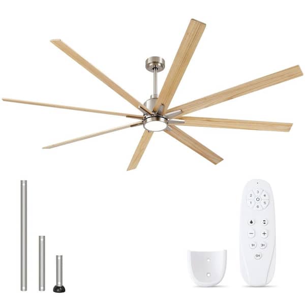 Charm 84 in. Indoor Solid Wood Blades Brush Nickel Ceiling Fans with LED Light Kit and Remote Control
