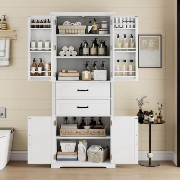 White Painted Finish Pantry Organizer with Adjustable Shelves;Removable Shelves