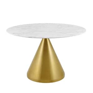 Tupelo 47 in. Gold White Artificial Marble Dining Table