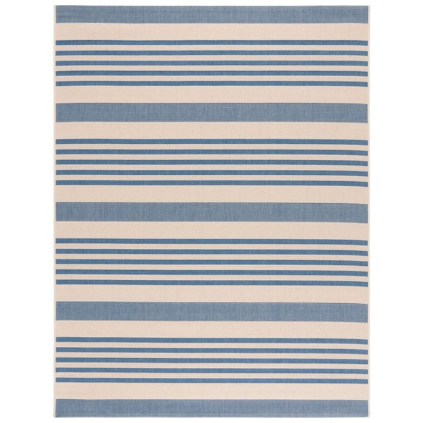 Martha Stewart 7 ft. x 9 ft. Cream/Blue Striped Indoor/Outdoor Area Rug