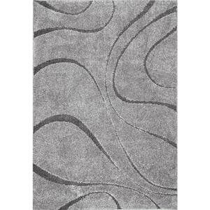 Carolyn Contemporary Curves Shag Dark Gray 3 ft. x 5 ft. Area Rug