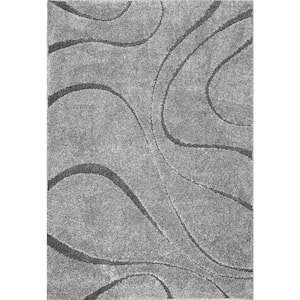 Carolyn Contemporary Curves Shag Dark Gray 5 ft. x 8 ft. Area Rug