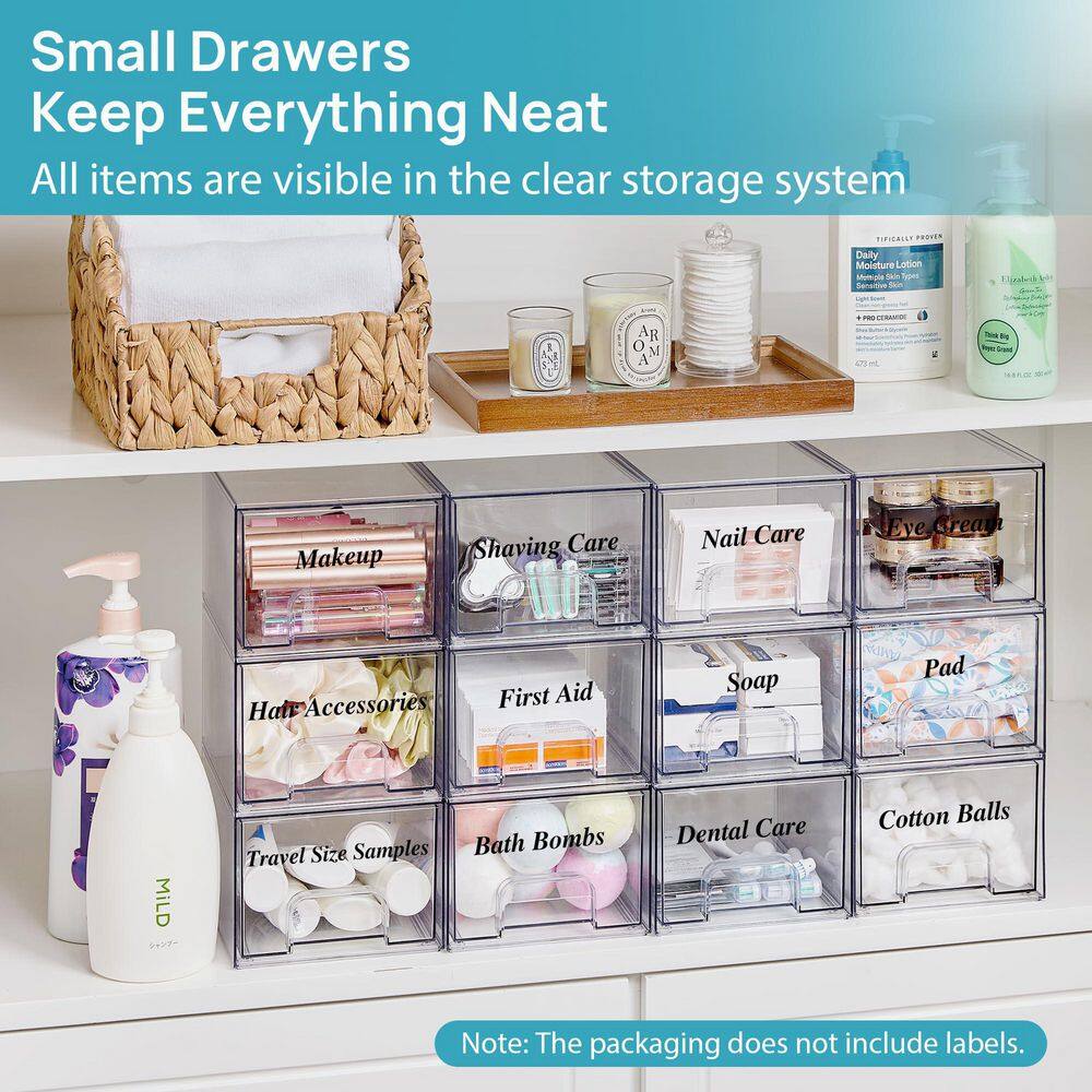 4-Shelf Stackable Plastic Storage Drawer Organizer with Silicone Non-Slip Pads for Vanity, in Clear