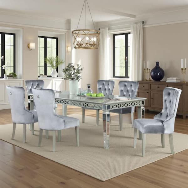Ada Silver and Gray Wood 40.62 in. 4 Legs Dining Table Seats 6