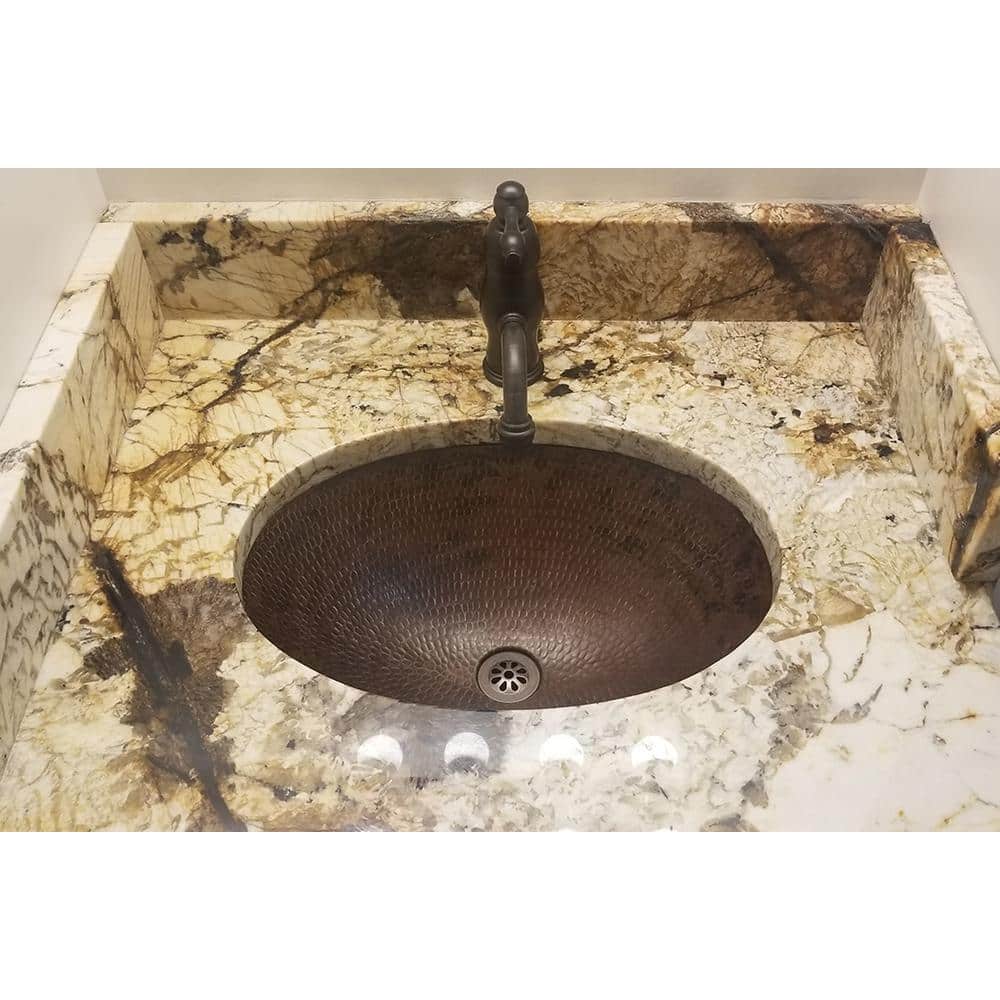 19" Oval Oil Rubbed Bronze Hammered Copper Bathroom Sink