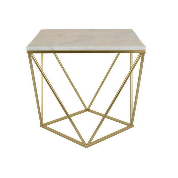 Benjara 21 in. Gold and White Square Marble Plant Stand with 1 Tier