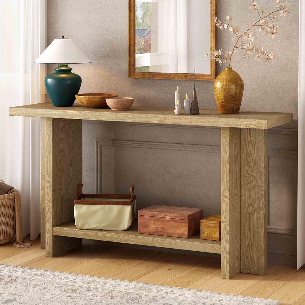 60 in. Natural Rectangle Wood Console Table Entryway Table