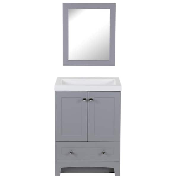 Home Decorators Collection Thornbriar 25 in. W x 19 in. D x 34 in. H Single Sink Bath Vanity in Gray with White Cultured Marble Top and Mirror