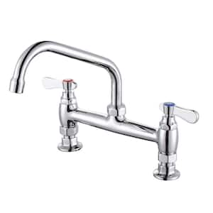 Double Handle Commercial Standard Kitchen Faucet with 8 in . Swivel Spout Deck Mount Kitchen Faucet in Polished Chrome