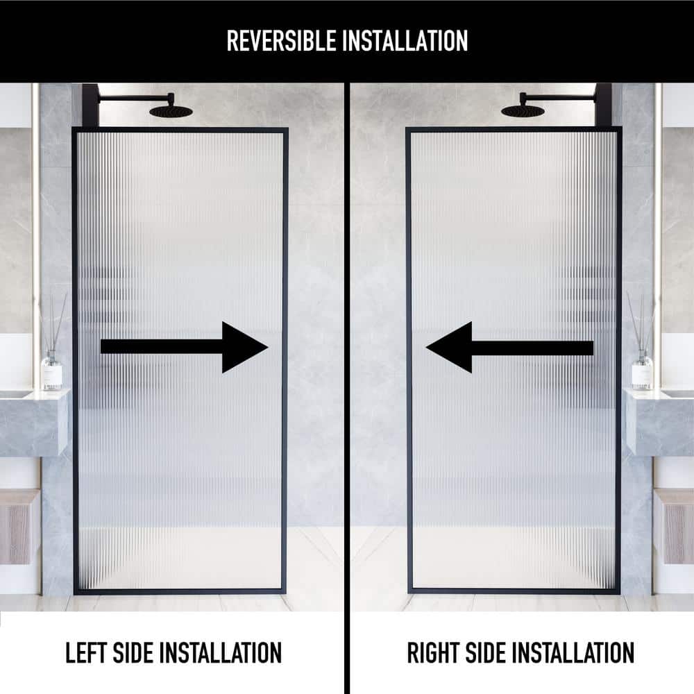 Meridian Matte Black Fluted Glass Shower Screen 34" x 74"