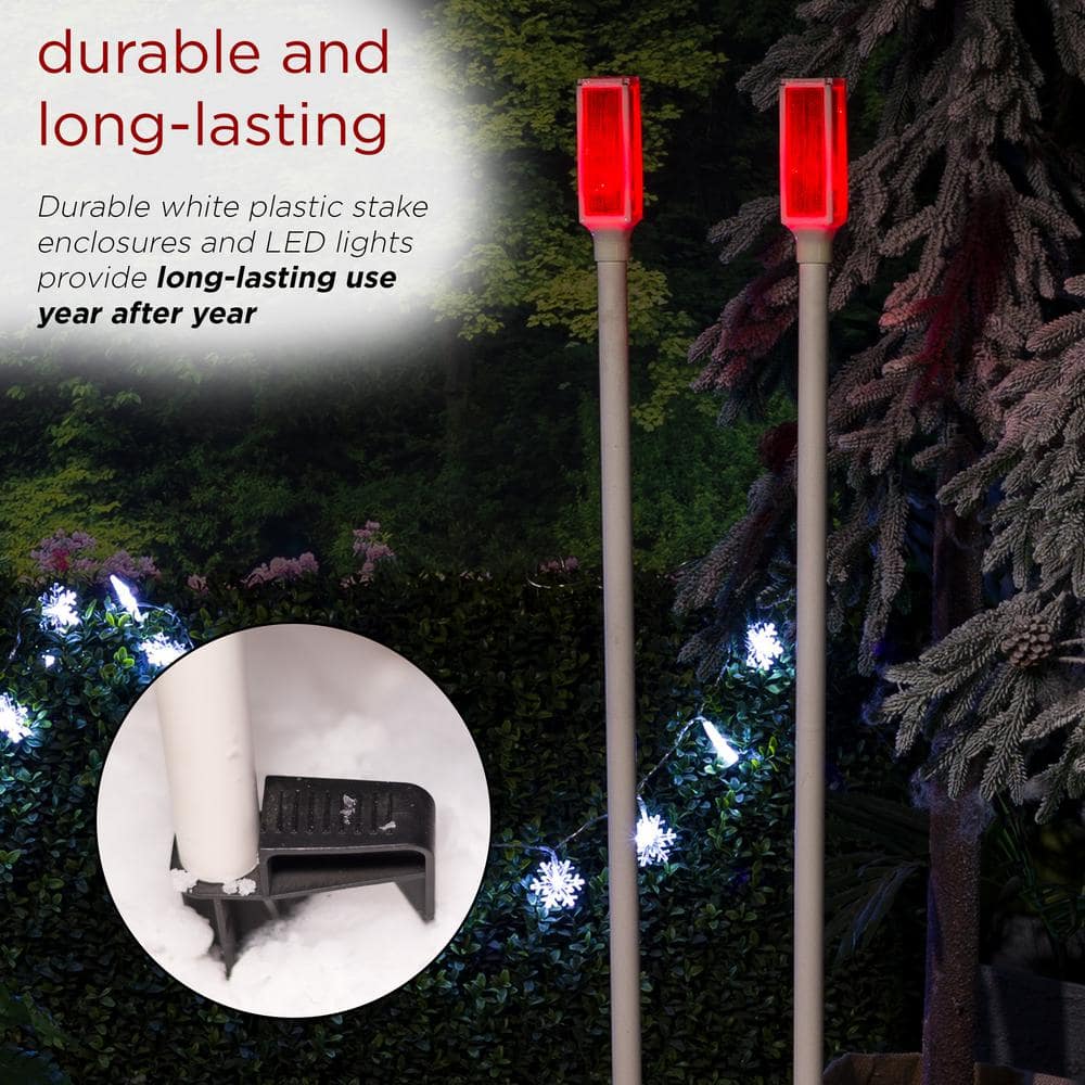 White and Red Solar LED Pathway Light Set of 2