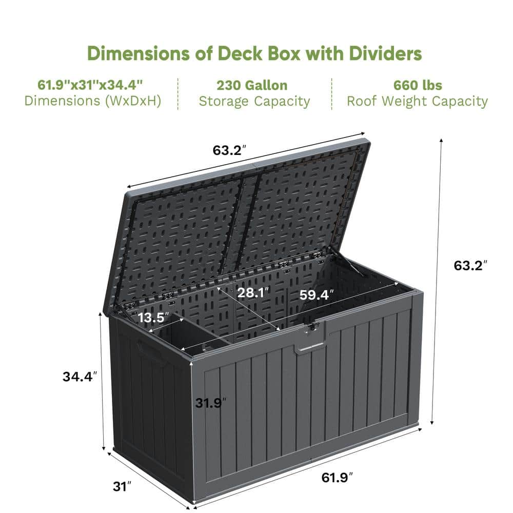 Patiowell Black 230 Gallon Lockable Resin Deck Box