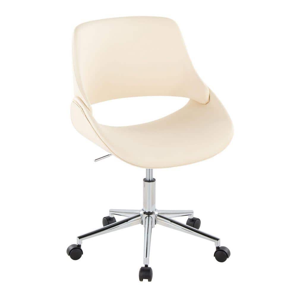 Fabrico Faux Leather Adjustable Height Office Chair in Cream Faux Leather and Chrome Metal with 5-Star Caster Base