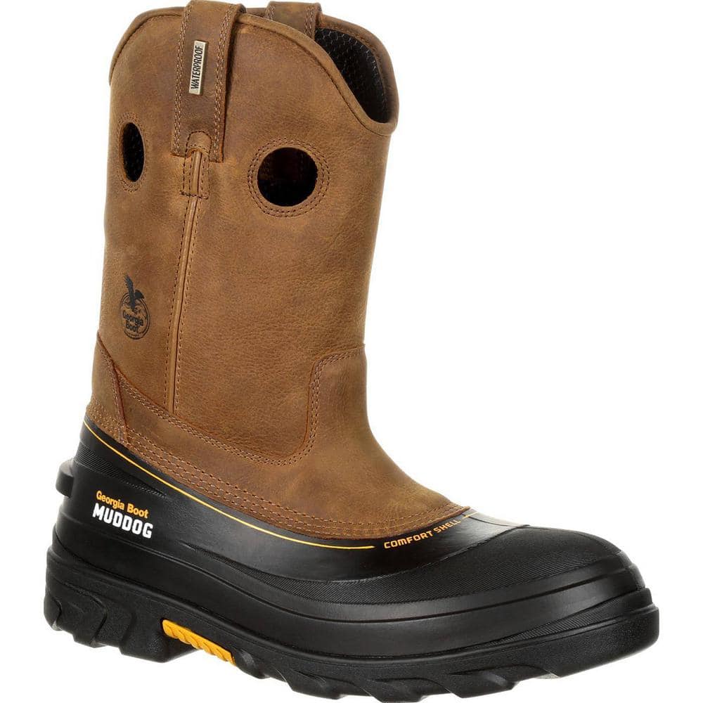 GEORGIA BOOT Men's Muddog Waterproof Work Wellington - Composite Toe - Brown Size 10.5(W)