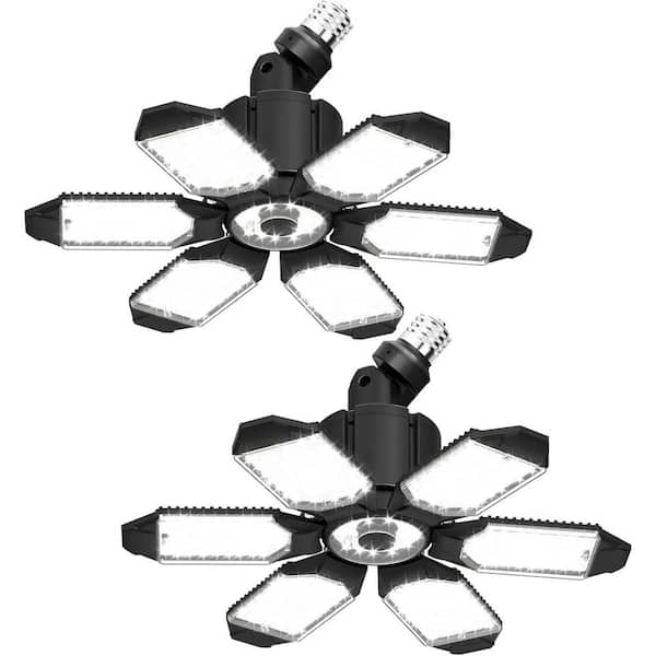 15000 Lumen LED Garage Ceiling Lights 6500K 360° & 180° Adjustable Lighting 6 Deformable Panels E26 E27 Socket 2 Pack