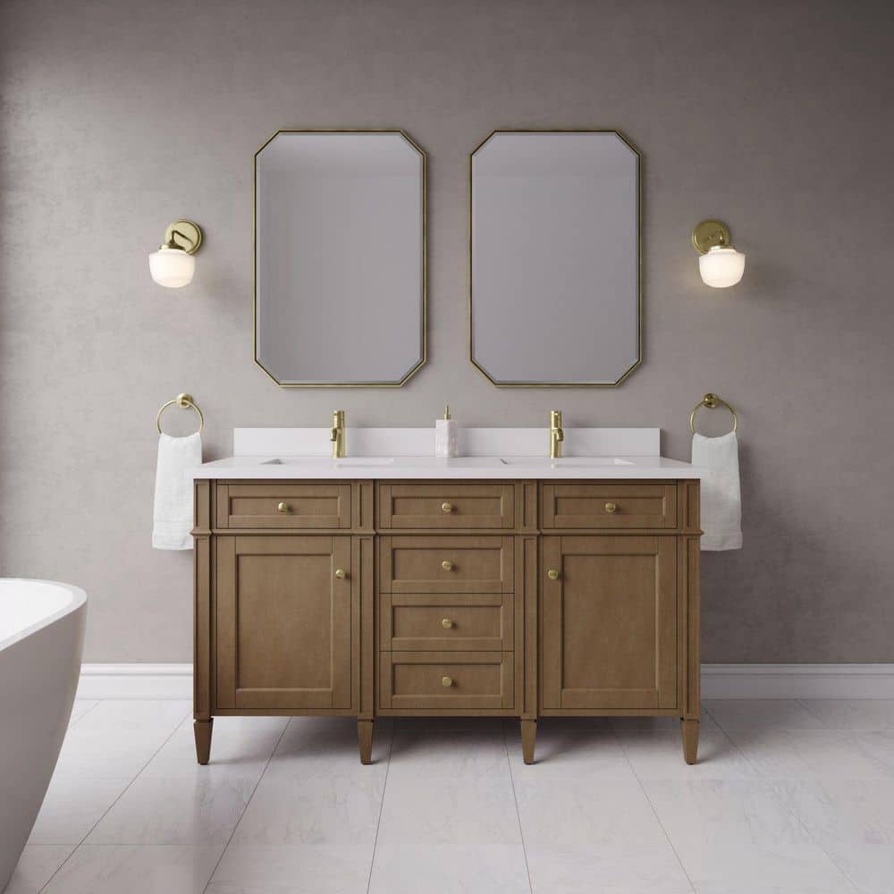 Brittany 60.0 in. Double Bath Vanity in Pecan with White Zeus Quartz Top price history on PriceWatchPro