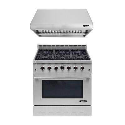 Entree Bundle 36 in. 5.5 cu. ft. Pro-Style Gas Range with Convection Oven and Range Hood in Stainless Steel and Black