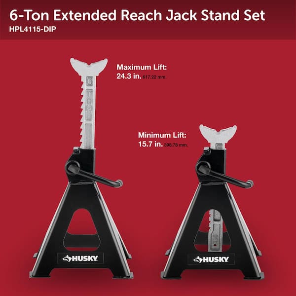 Husky 6-Ton Extended Reach Heavy-Duty Steel Car Jack Stands HPL4115 - The  Home Depot