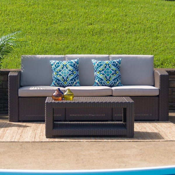 Chocolate Brown Rectangle Wicker Outdoor Dining Table