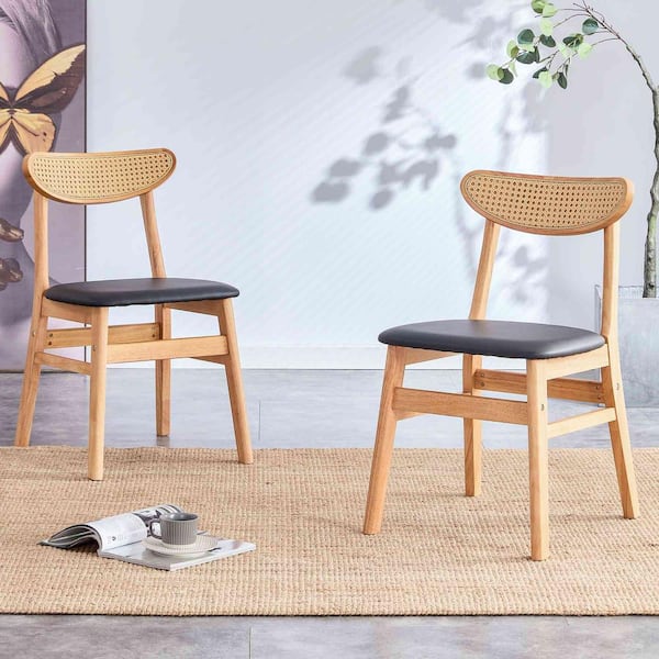 Modern Natural Wood PU Leather Seat Dining Chairs Set of 2 for Kitchen, Living, Dining Room
