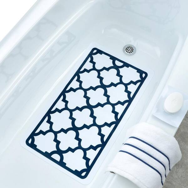 SlipX Solutions 15.5 in. x 27.5 in. White and Navy Moroccan Bath Mat