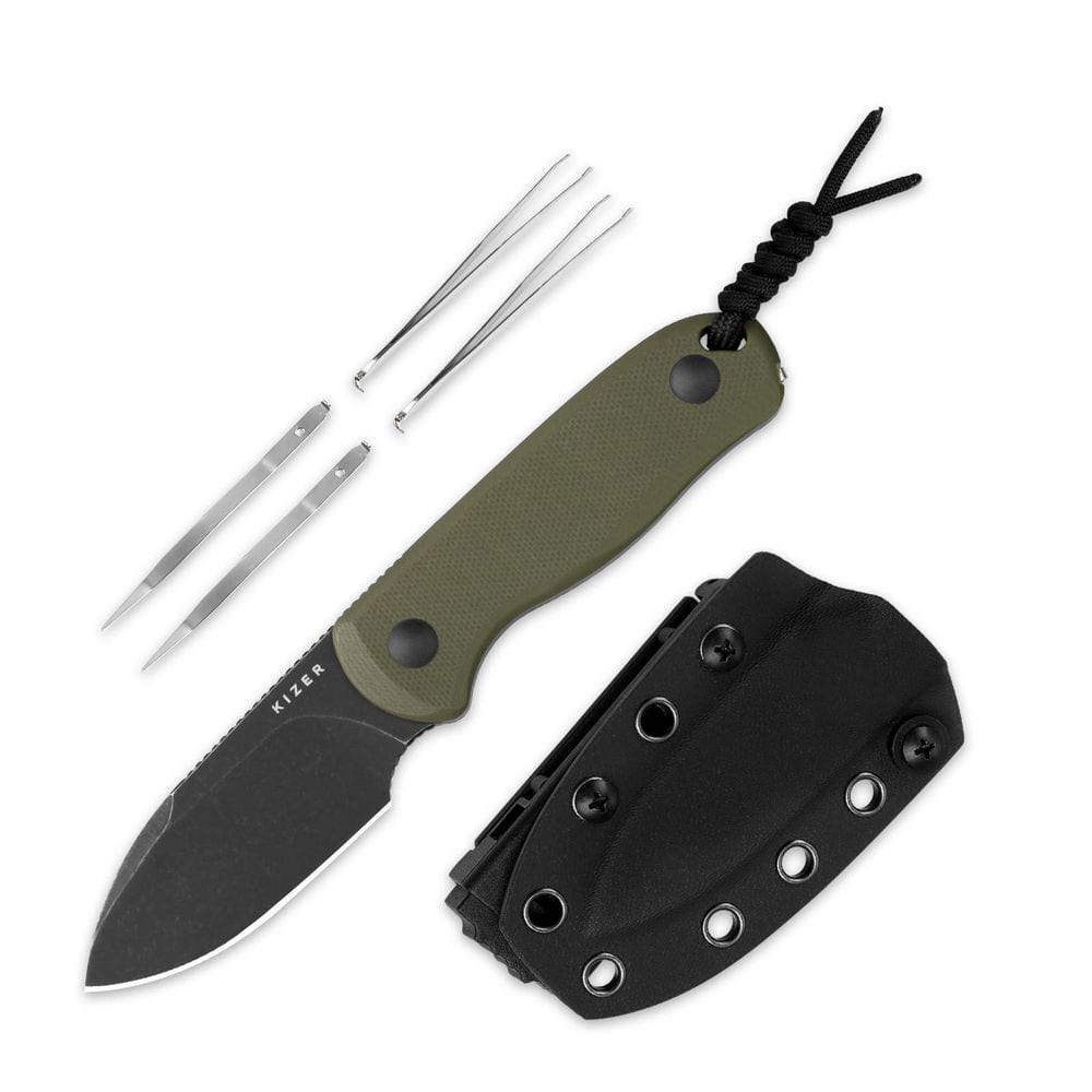 KIZER Drop Bear 2.57 in. Fixed Blade D2 Steel Outdoor Camping
