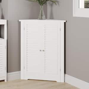 White 31.25 in. Corner Cabinet with Adjustable 3-Shelves and Shutter Doors